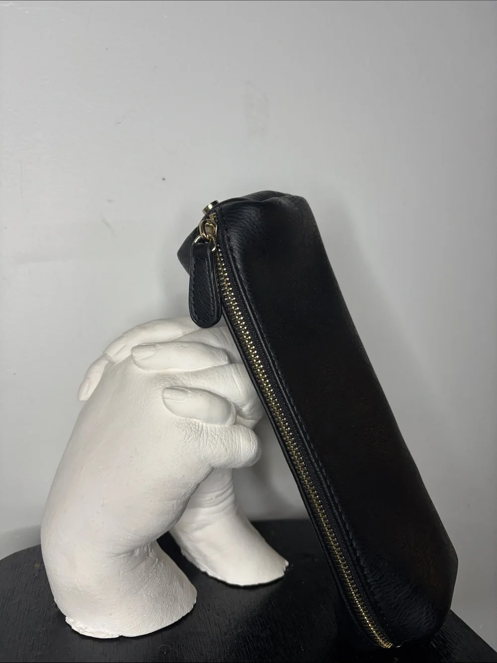 Vintage Neiman Marcus Black Leather Cosmetic Zip Pouch